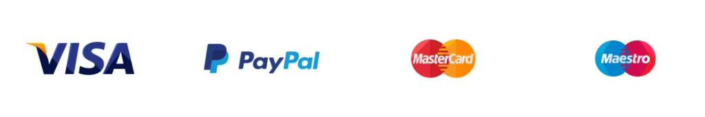 Accepted payment methods: Visa, PayPal, Mastercard, Maestro